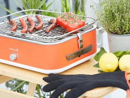 Barbecook E-Carlo Elektrische Tafelgrill Rood sfeerfoto met eten
