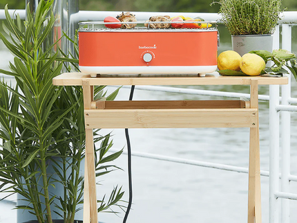Barbecook E-Carlo Elektrische Tafelgrill Rood sfeerfoto met eten
