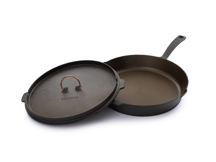 Barebones Cast Iron Skillet 12" Pan productfoto met deksel

