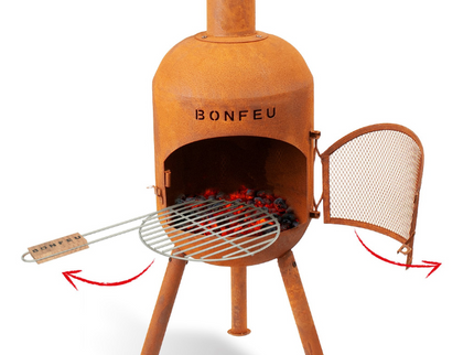 BonSolo roest tuinhaard met grillrooster en vonkenscherm
