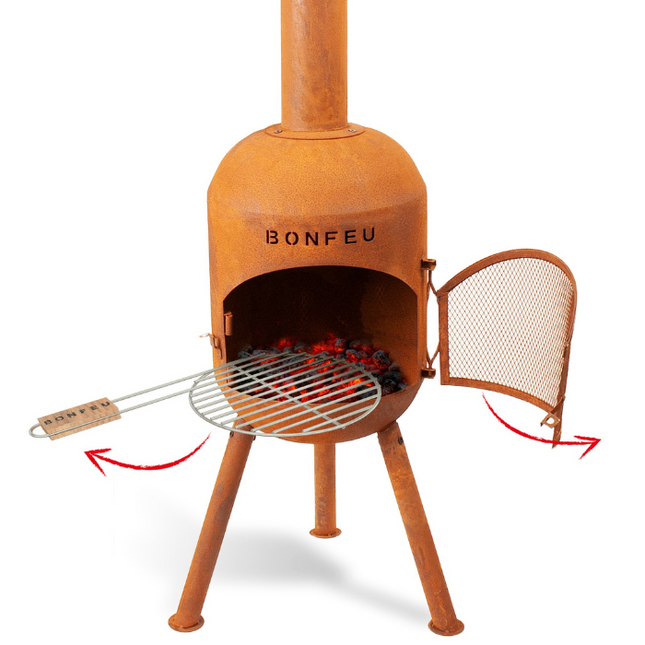 BonSolo roest tuinhaard met grillrooster en vonkenscherm
