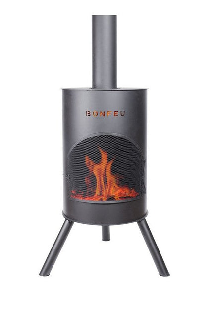 BonFeu BonTon tuinhaard 50 zwart productfoto met vuur
