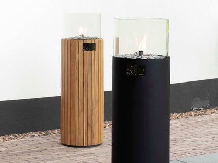 Cosipillar zwart en Teak met brandende vlam