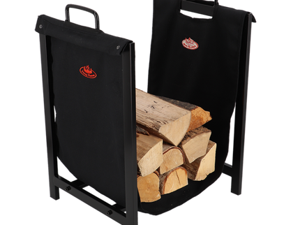 Esschert Haardbloktas zwart met houder met hout
