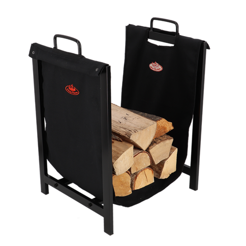 Esschert Haardbloktas zwart met houder met hout