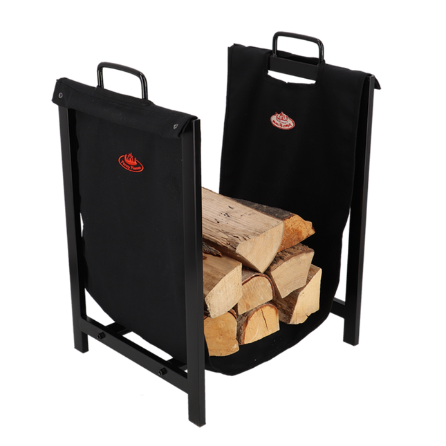 Esschert Haardbloktas zwart met houder met hout