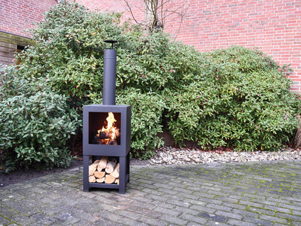 Cheminée de jardin avec rangement du bois noir Esschert Design