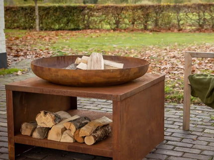 Brasero bol à feu avec range-bûches 60 cm rouille Esschert Design