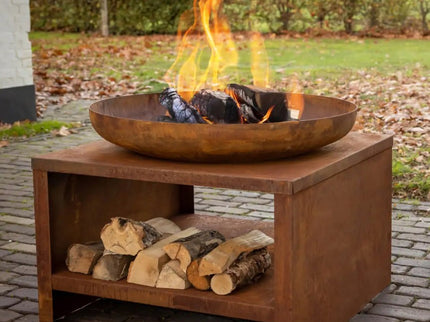 Brasero bol à feu avec range-bûches 60 cm rouille Esschert Design
