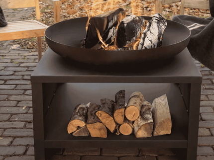 Brasero bol à feu avec range-bûches 80 cm noir Esschert Design