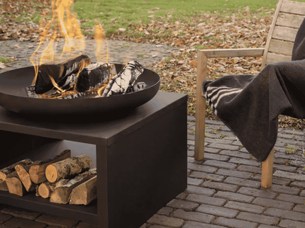 Brasero bol à feu avec range-bûches 80 cm noir Esschert Design