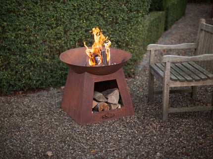 Brasero bol à feu avec range-bûches S rouille Esschert Design