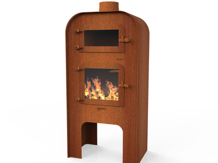 Cheminée de jardin Gap XL avec porte et four à pizza en acier Corten FORNO