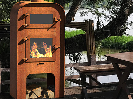 Cheminée de jardin Gap XL avec porte et four à pizza en acier Corten FORNO