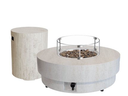 Ensemble table brasero Estate 105 travertin Happy Cocooning