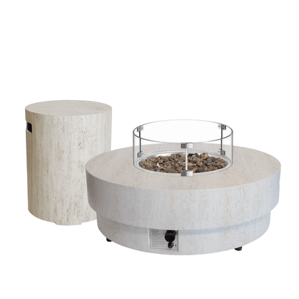 Ensemble table brasero Estate 105 travertin Happy Cocooning