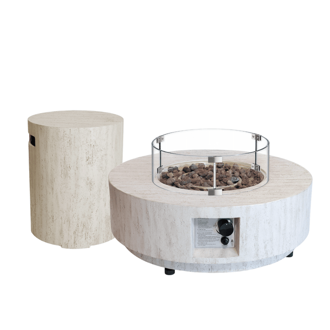 Ensemble table brasero Estate 76 travertin Happy Cocooning
