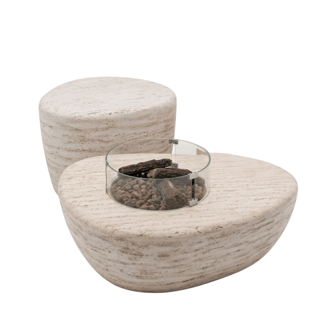 Ensemble table brasero Estate Organic 107 travertin Happy Cocooning