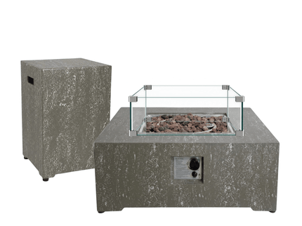 Ensemble table brasero Estate Square 88 oscuro travertin Happy Cocooning