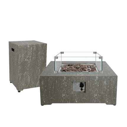 Ensemble table brasero Estate Square 88 oscuro travertin Happy Cocooning