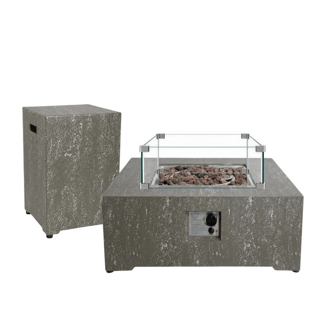 Ensemble table brasero Estate Square 88 oscuro travertin Happy Cocooning