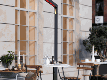 Heatsail TWIG terrasverwarmer sfeerfoto op terras