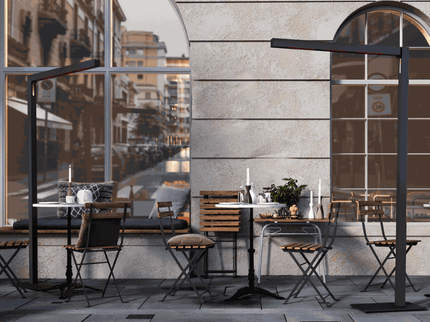Heatsail TWIG terrasverwarmer sfeerfoto op terras