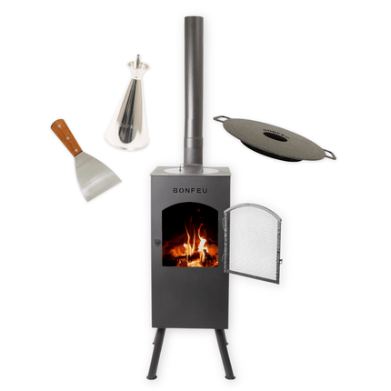 Pakketdeal BonFeu BonCarré zwart + plancha + oliekan + spatel