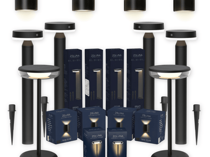 Pakketdeal ZOLUNA 4x priklamp Guus + 4x wandlamp Marga rond + 2x tafellamp Bobbie zwart
