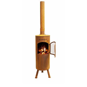 BonGiano corten cheminée de jardin avec accessoires de barbecue
