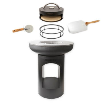 Pack promo BonFeu BonBiza ouvert noir + four à pizza + support + pelle à pizza + coupe-pizza