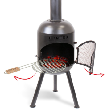 BonFeu BonSolo noir cheminee exterieur produit photo avec grill
