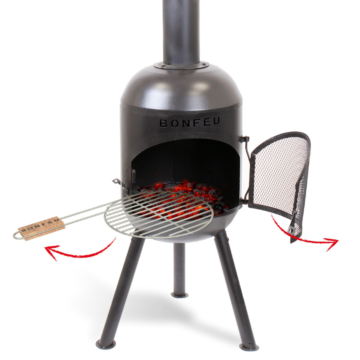BonFeu BonSolo noir cheminee exterieur produit photo avec grill
