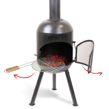 BonFeu BonSolo noir cheminee exterieur produit photo avec grill
