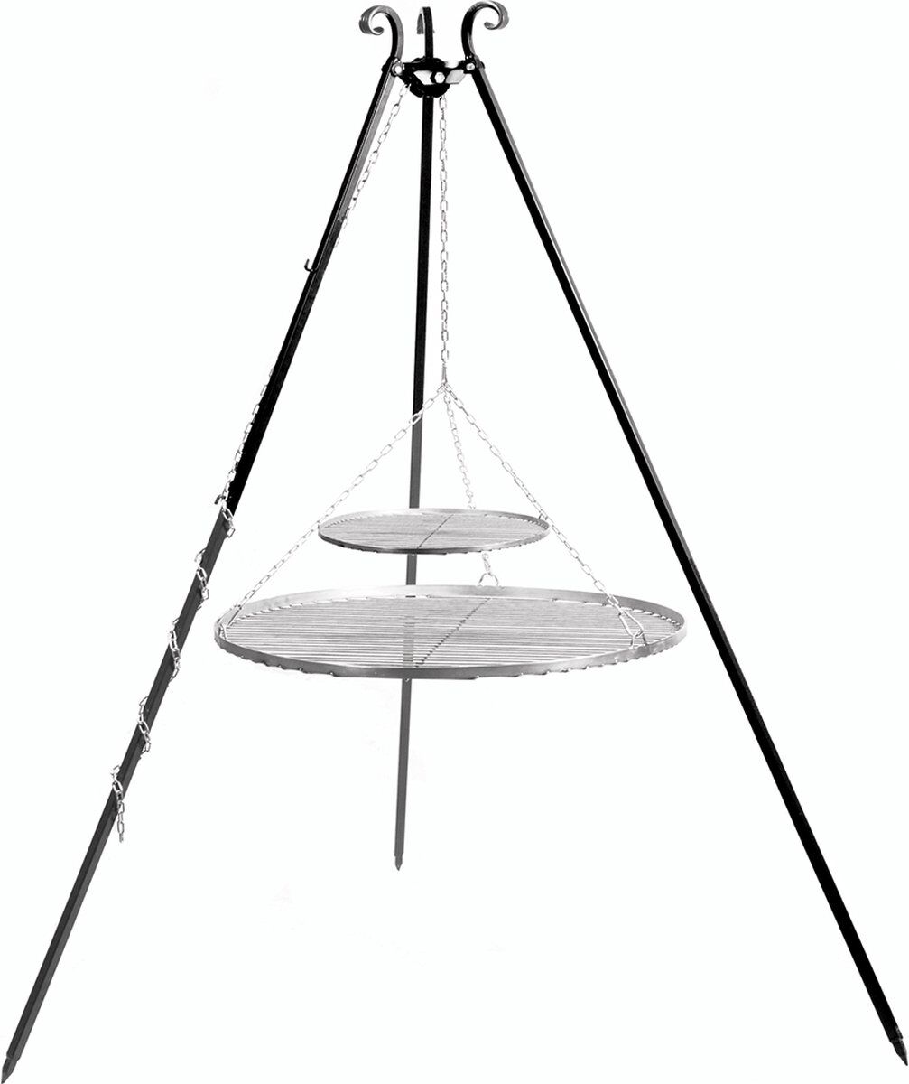 CookKing Trépied 180 cm avec Double Grille en Acier Inoxydable CookKing Trépied 180 cm avec Double Grille en Acier Inoxydable