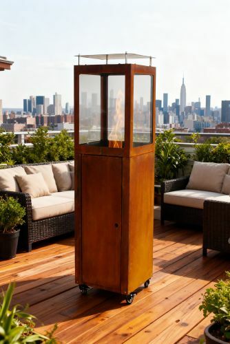 Chauffage de terrasse à granulés en acier corten Green Flame