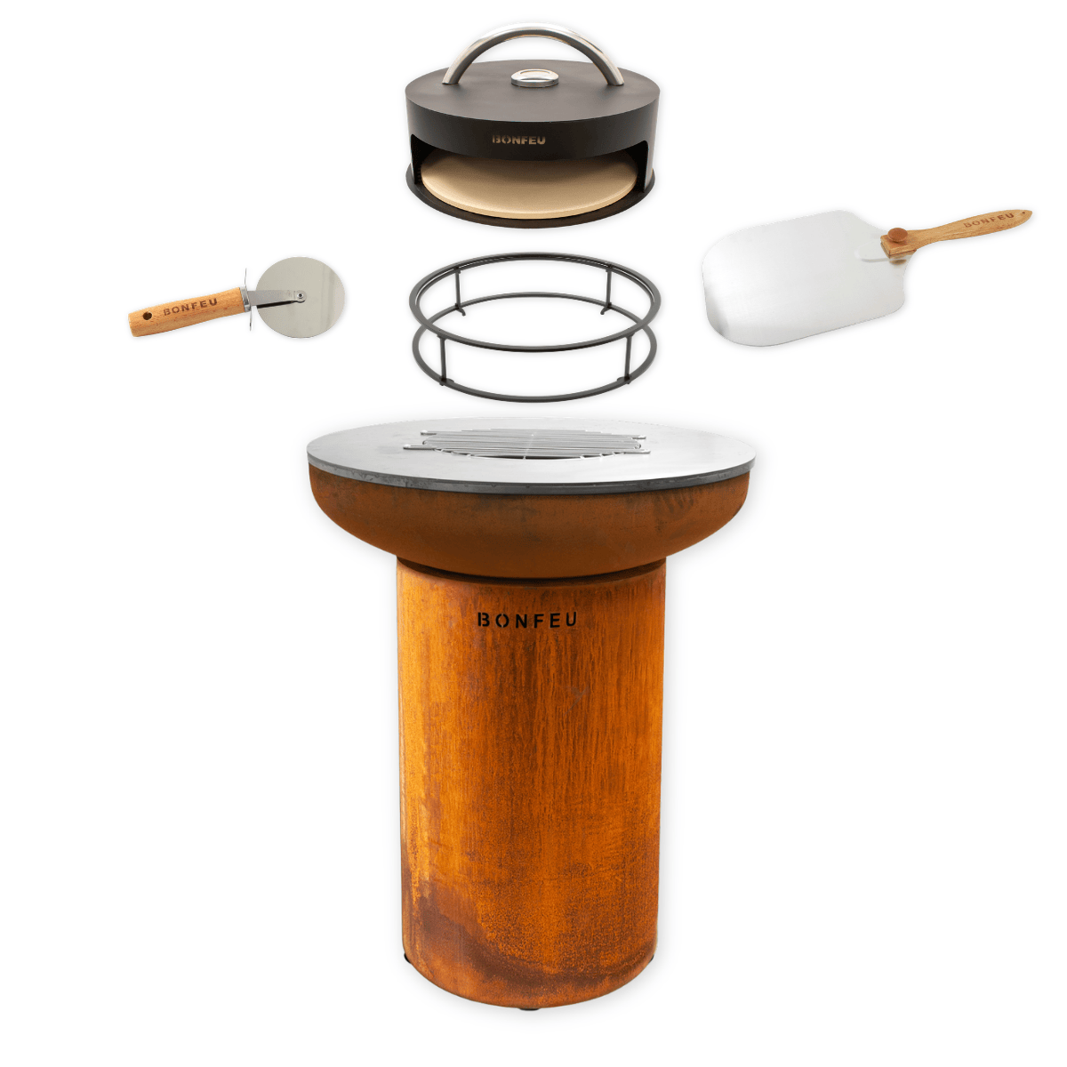 Pack promo BonFeu BonBiza corten + four à pizza + support + pelle à pizza + coupe-pizza