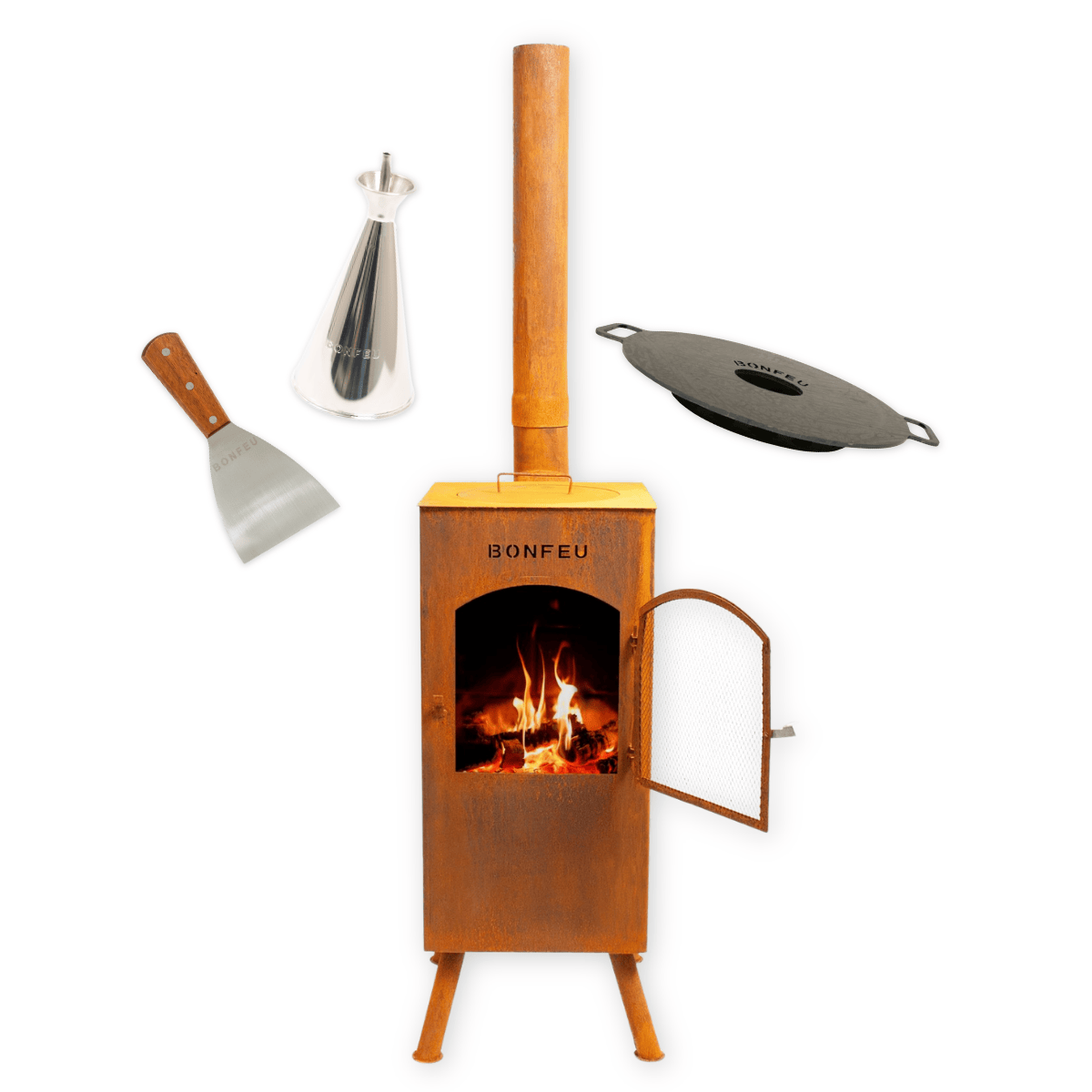 Pack promo BonFeu BonCarré corten + plancha + huilier + spatule