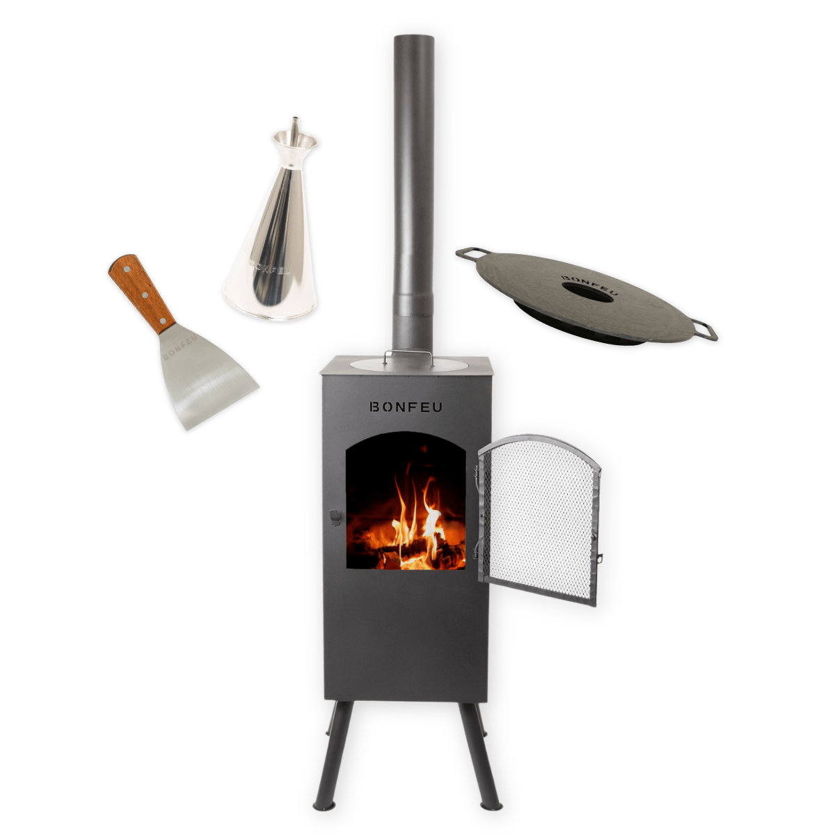 Pack promo BonFeu BonCarré noir + plancha + huilier + spatule