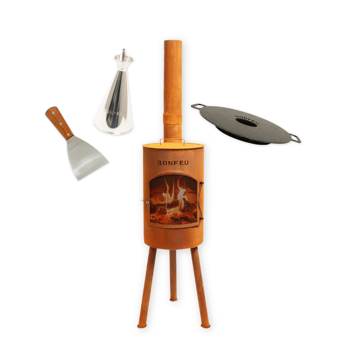 Pack promo BonFeu BonGiano SP corten + plancha + huilier + spatule