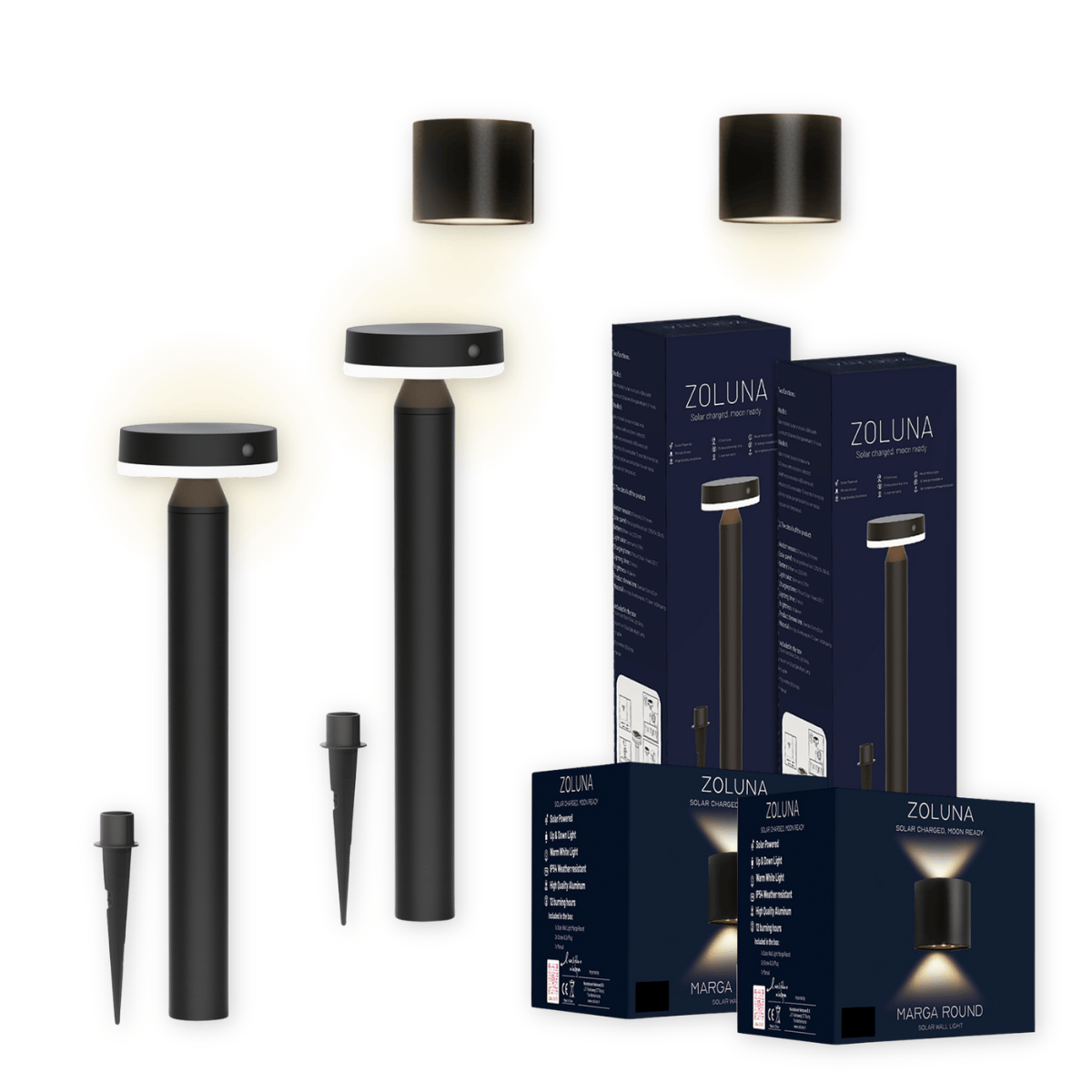 Pack promo ZOLUNA 2x lampe à piquet Guus + 2x applique murale Marga ronde