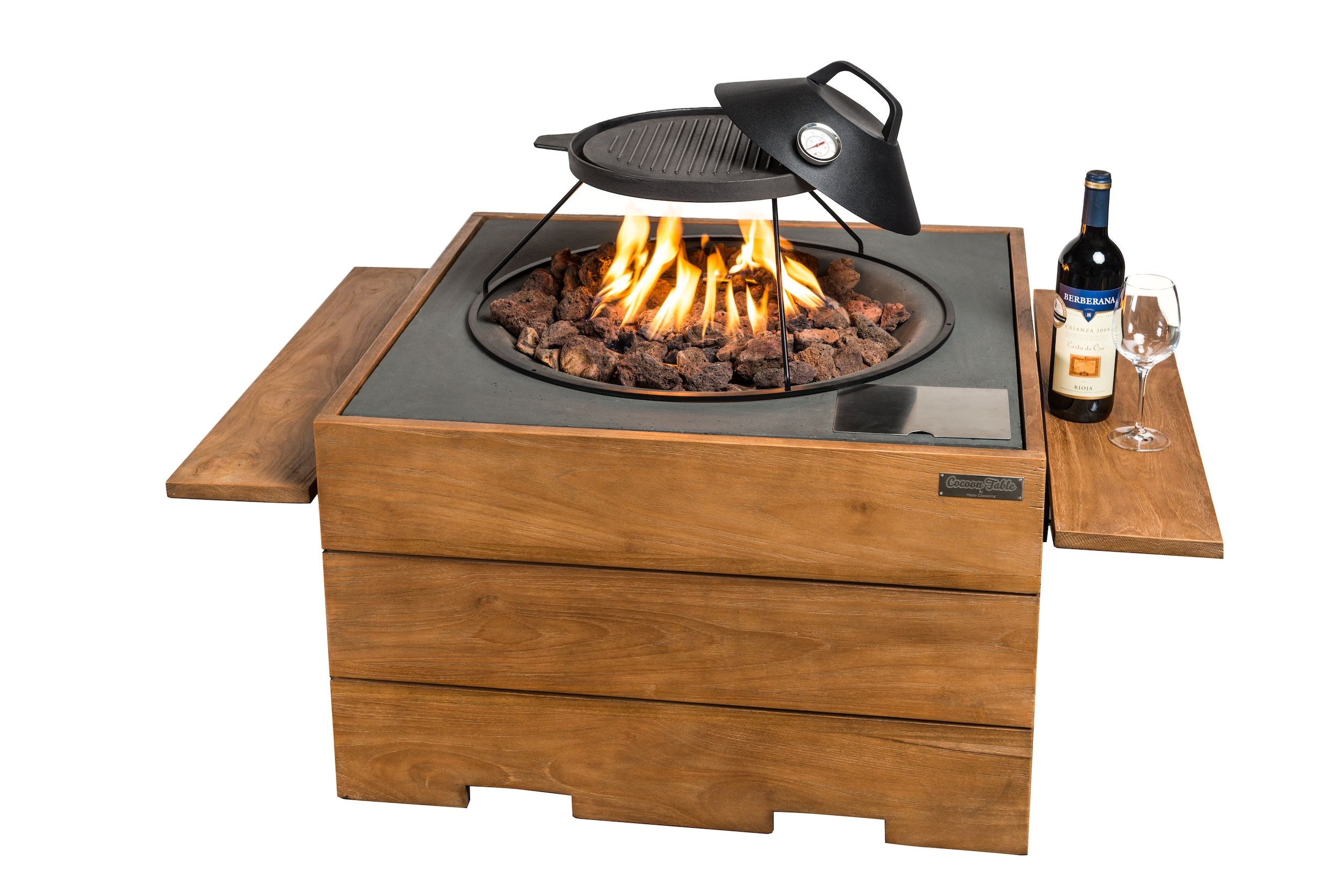 Happy C. table de feu carrée Teck (anthracite)