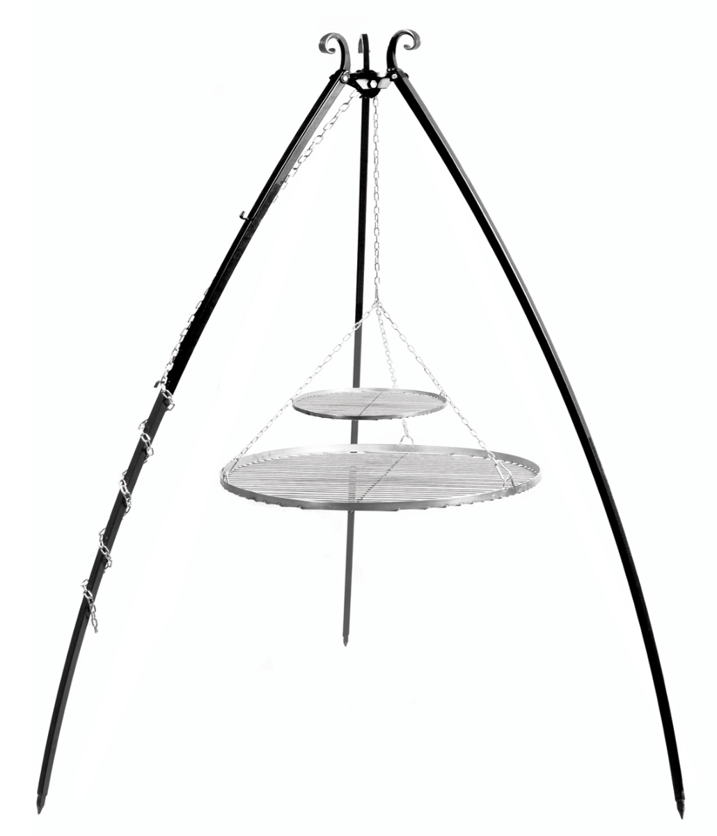 CookKing Trépied 200 cm avec Double Grille en Acier Inoxydable