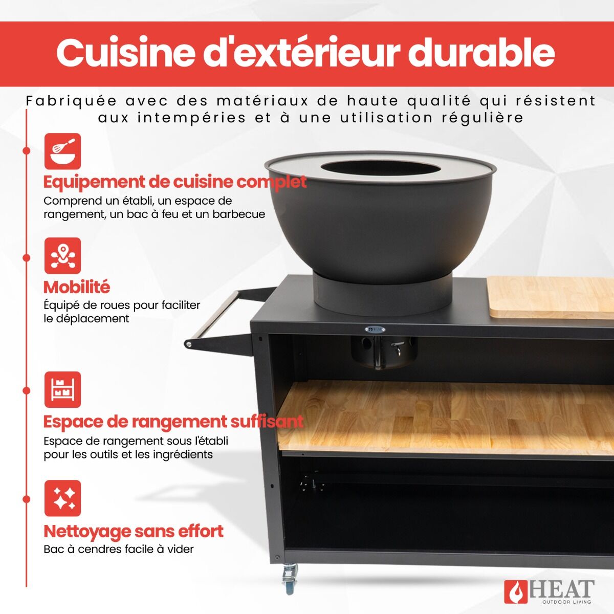 HEAT Trolle Cuisine Extérieure Noir
