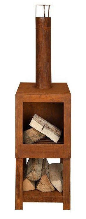 Esschert Cheminée de jardin avec rangement en bois Rust