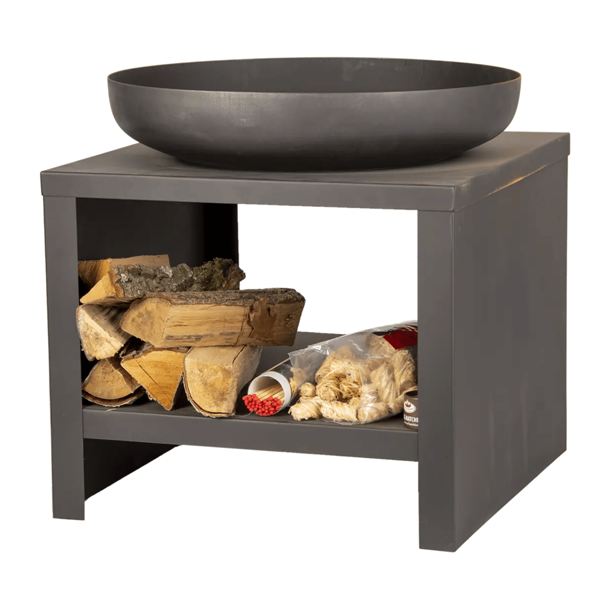 Brasero bol à feu avec range-bûches 60 cm noir Esschert Design