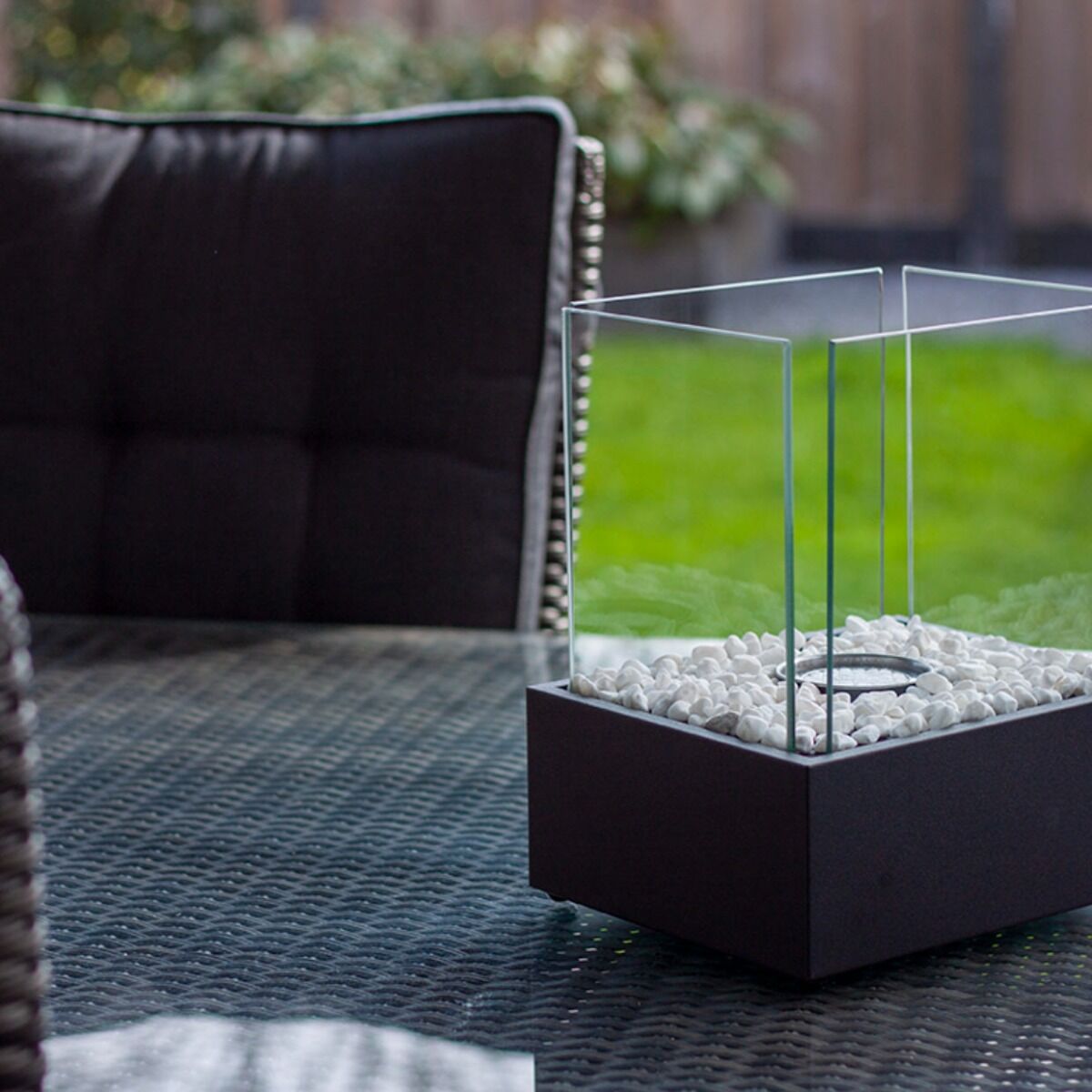 Esschert Cheminée de Table au Bioéthanol Rectangulaire Ambiance Noire