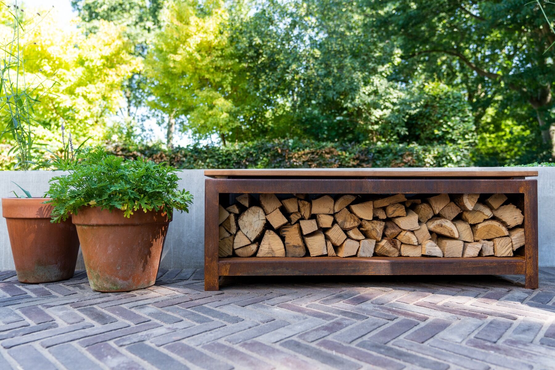 FORNO Banc de rangement en bois Acier Corten