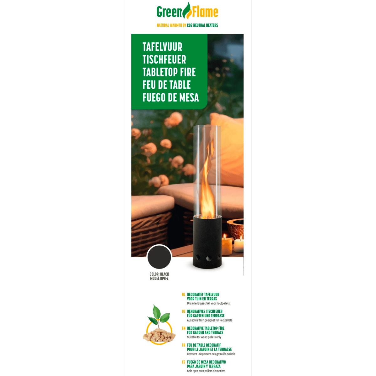 Cheminée de table noire Green Flame