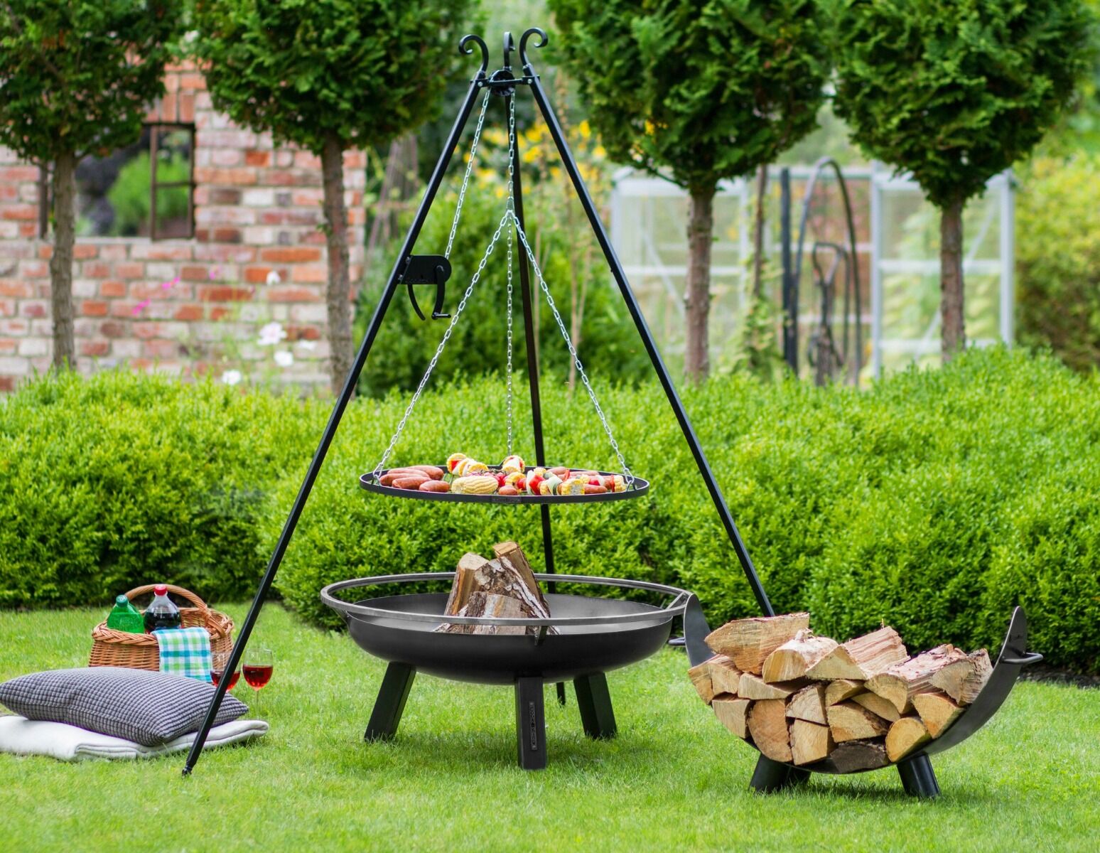 CookKing Trépied 180 cm avec Grill Acier inox. + Poulie